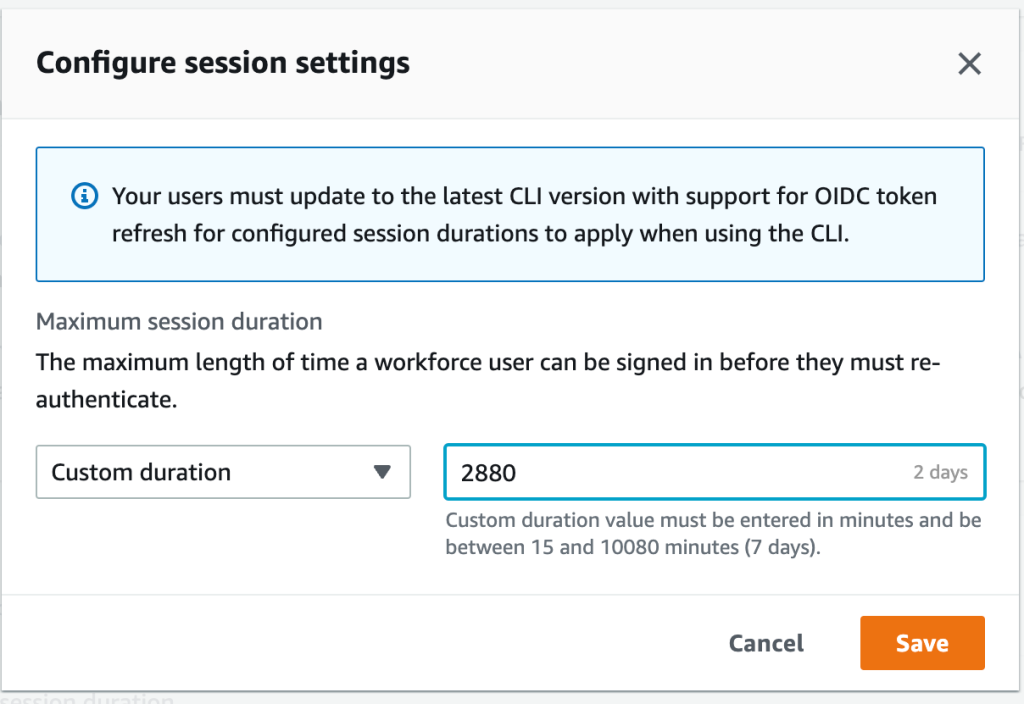 Define a custom program duration and terminate dynamic sessions in IAM Identification Center